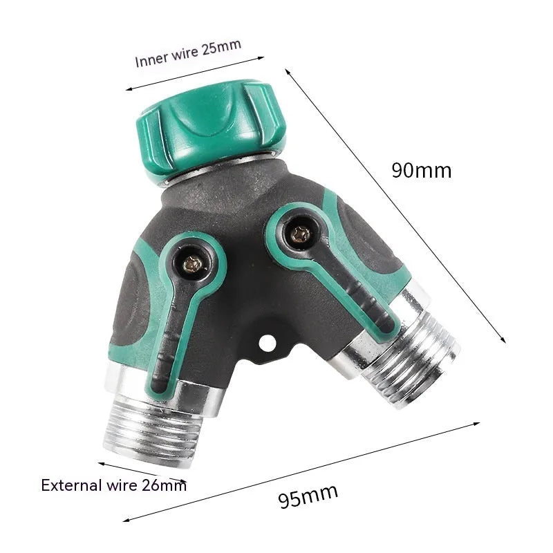 Zinc alloy garden hose ball valve diverter with 6-point double pass design for watering systems