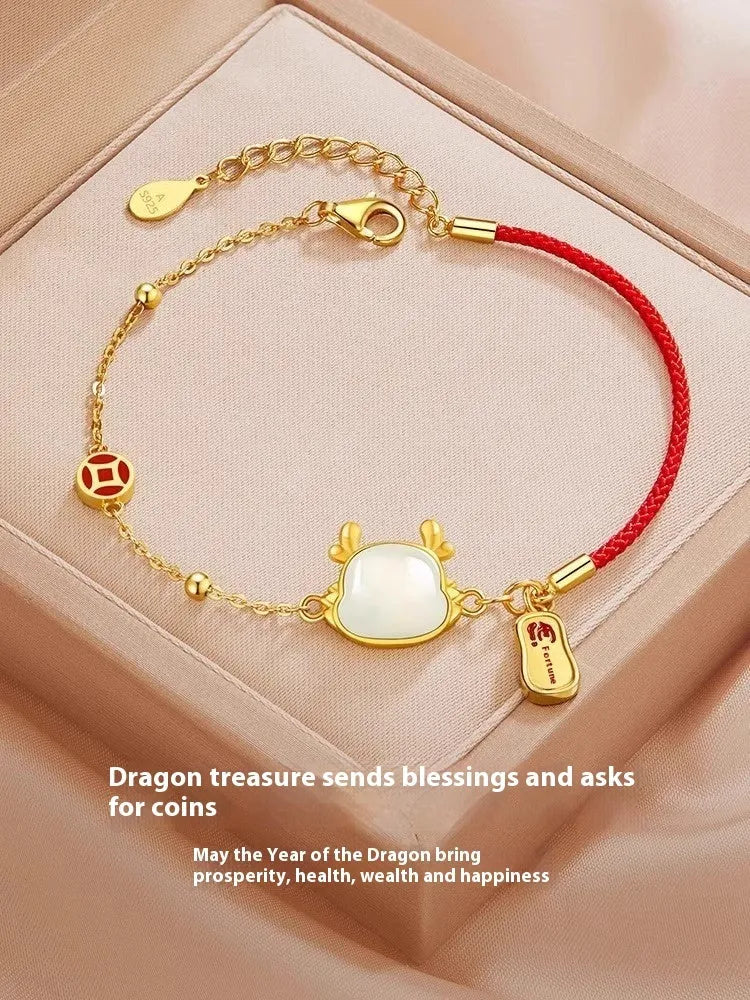 Silver-plated Dragon zodiac bracelet for women with adjustable fastening and New Chinese style design
