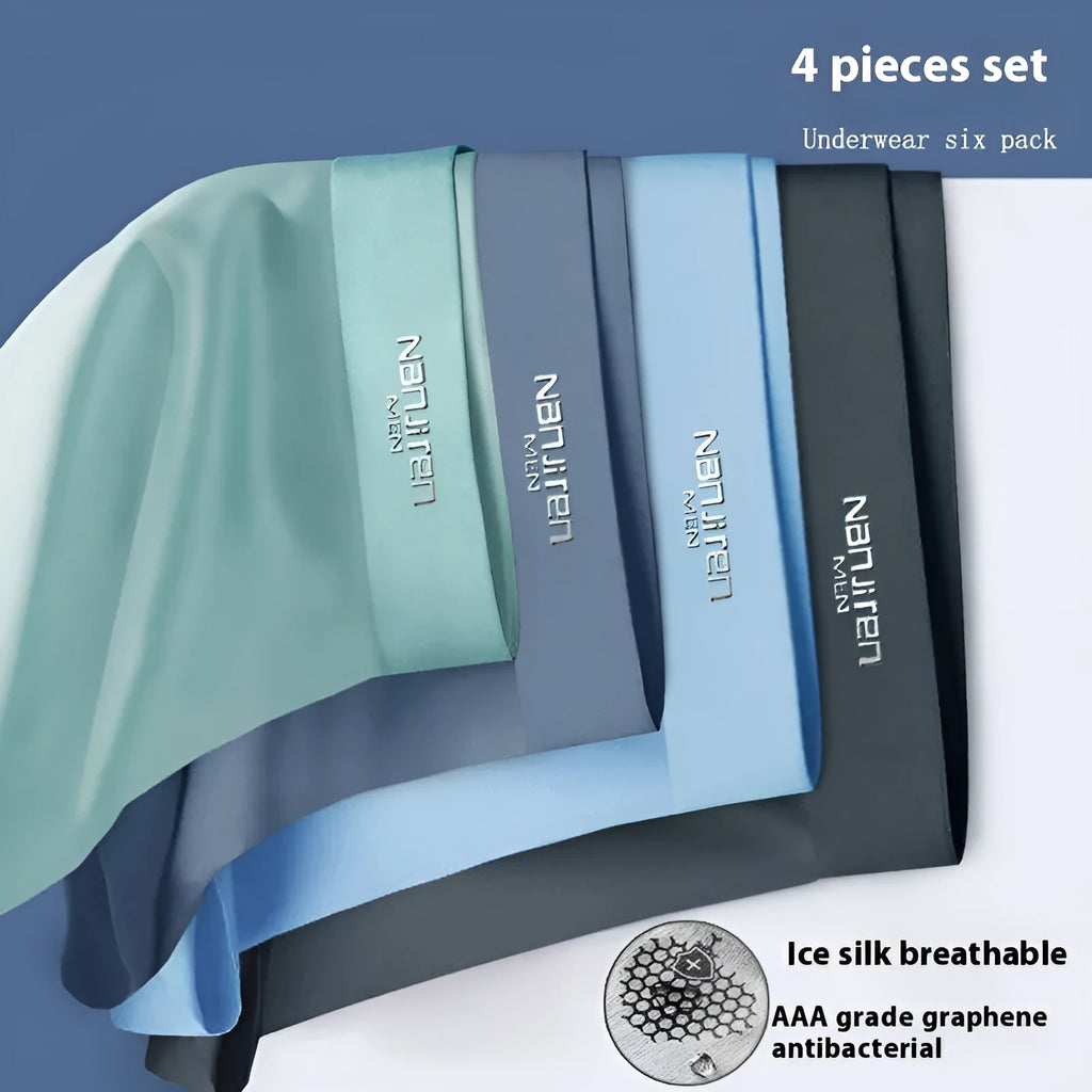 Men's ice silk boyshorts graphene antibacterial quick dry breathable pack of 4 size L-5XL
