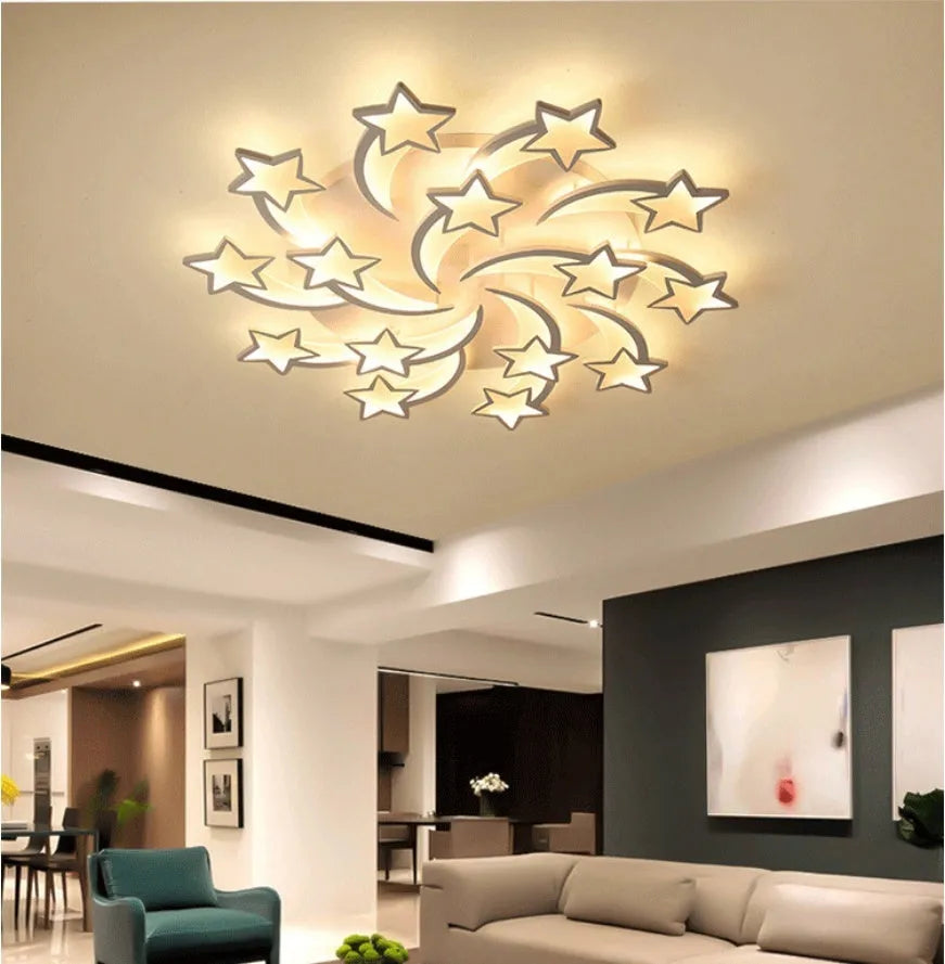 Modern simplicity LED ceiling lamp with nine meteor heads and electrodeless dimming for 15-30 sq m rooms