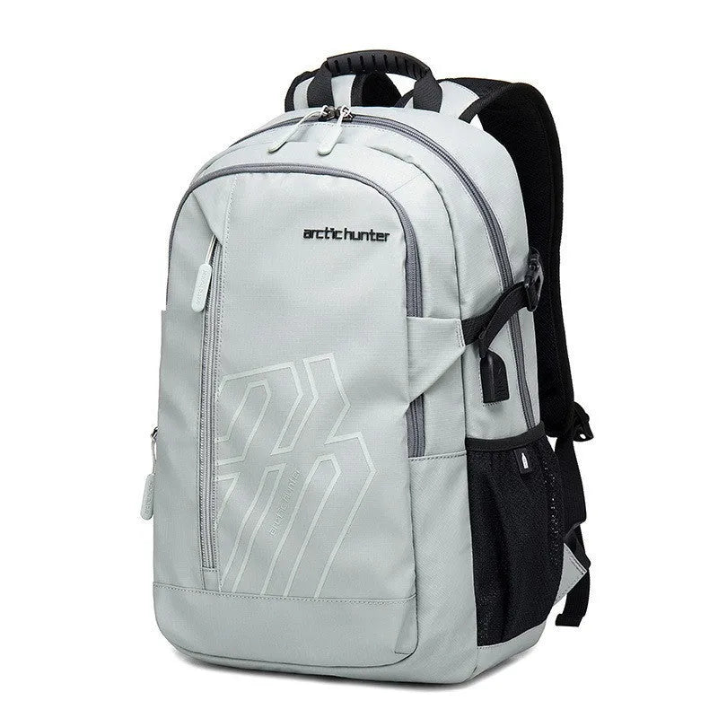 Blue plaid 18-inch casual computer backpack with curved shoulder strap