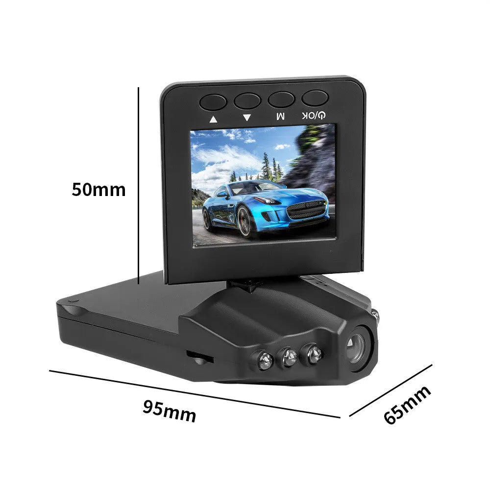 H198 HD six-light infrared car dash camera on a windshield with a 2.4-inch screen display.