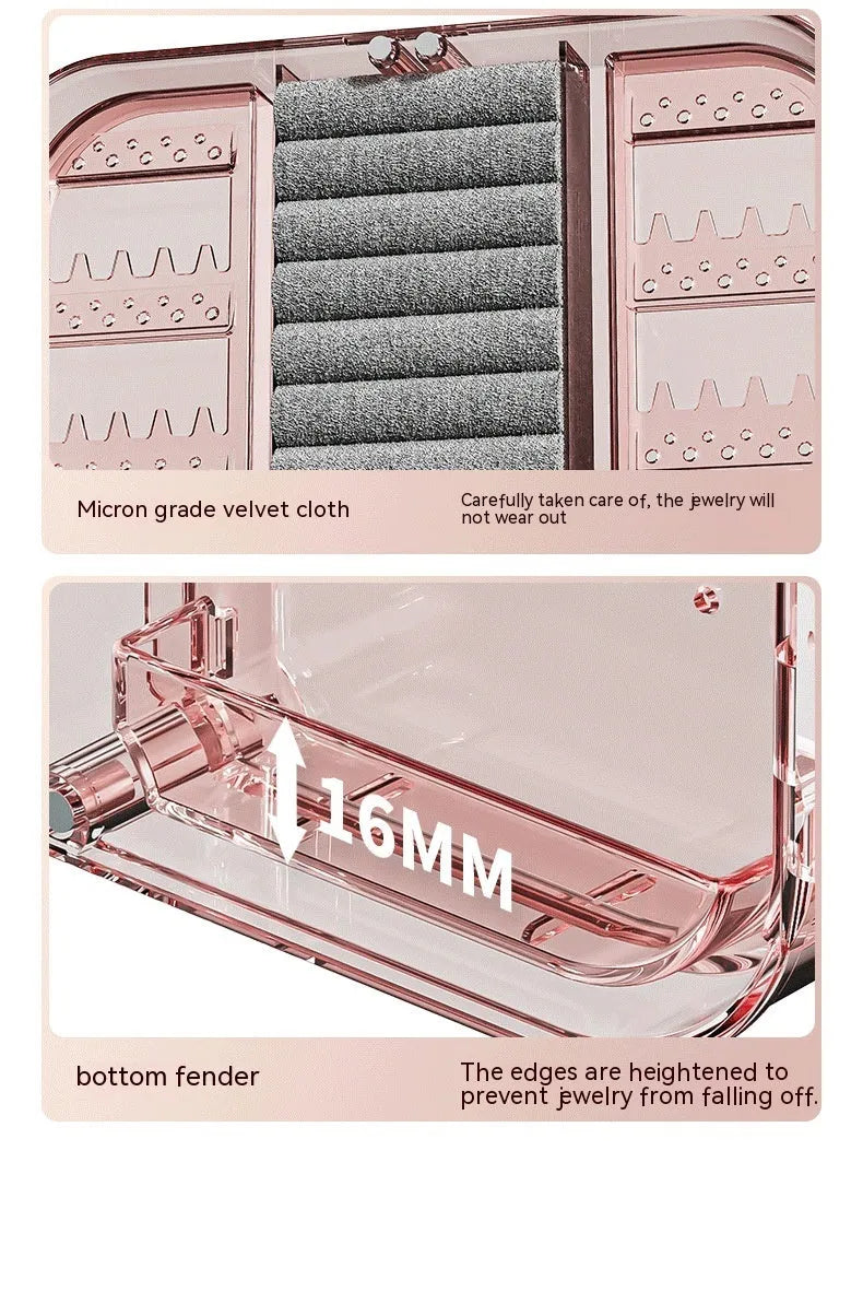 Wall-mounted plastic jewelry storage box with over 8 layers in peach pink or transparent gray