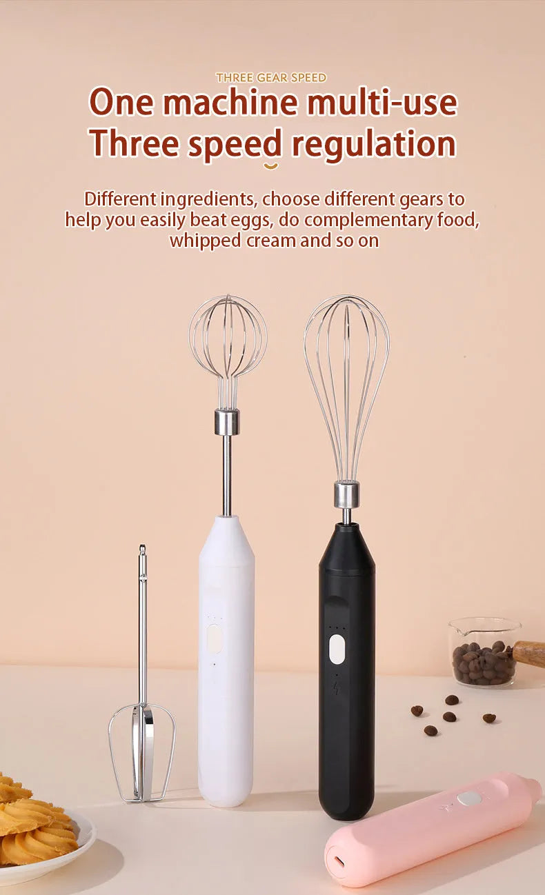 Hand-held electric whisk with straight handle, available in black colour options for household baking