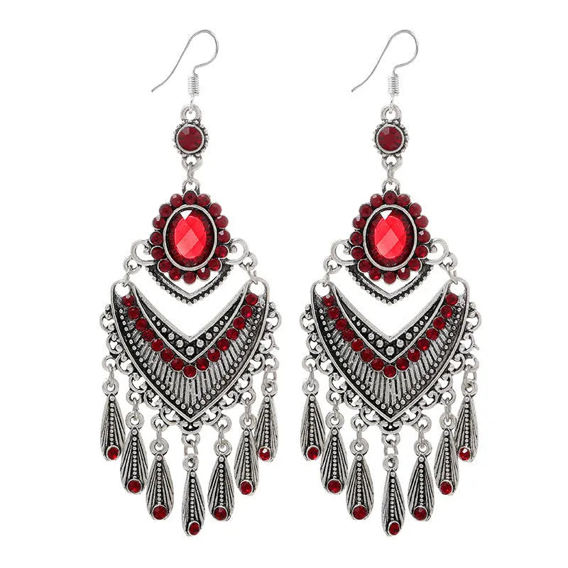 Retro court crystal long fringe earrings in drop shape Smart Water Drop Purple colour