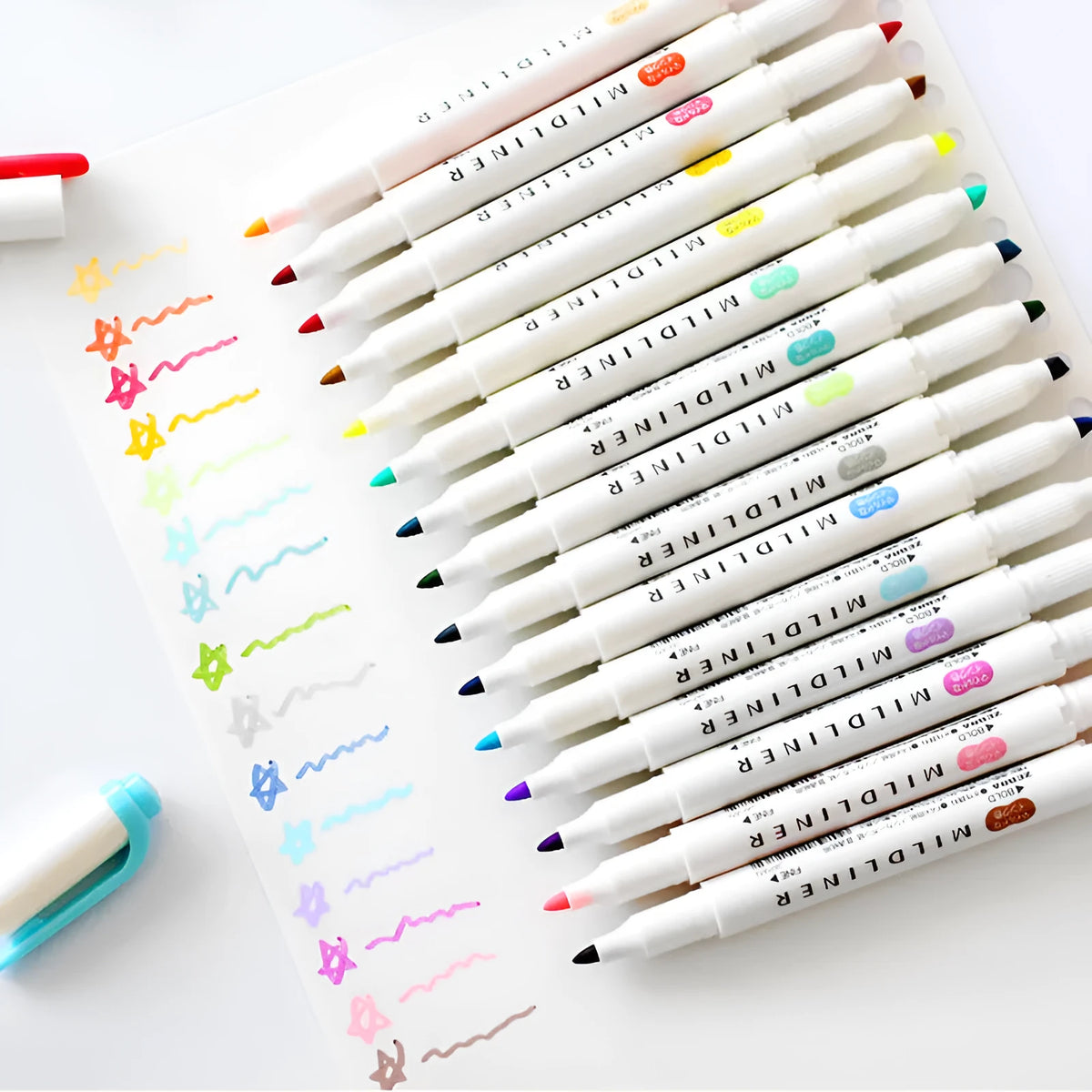 Double-headed colour marker pen with non-erasable ink and 35 refill colour options including blue, red, gold and fluorescent sets