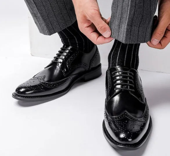 Men's black two-layer cowhide leather business casual shoes with rubber sole and leather toe cap