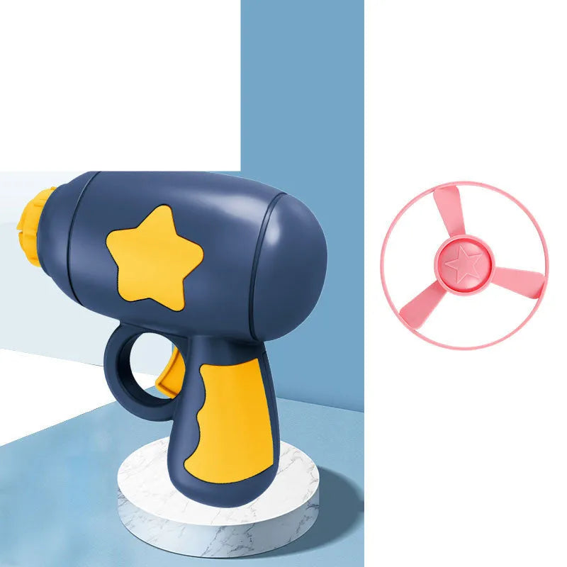 Flying saucer launcher toy set with gun and coloured discs for outdoor children's play