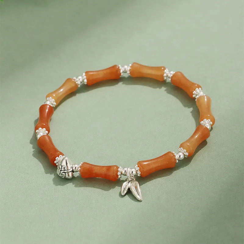 Green aventurine bamboo strawberry quartz crystal bracelet with electroplated finish and multiple stone beads