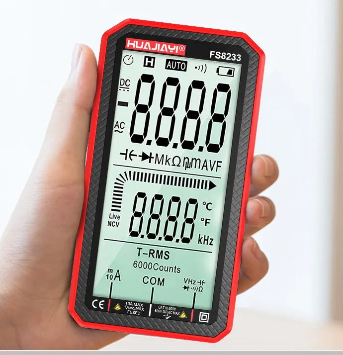 Large screen digital multimeter for electrical testing with handheld design