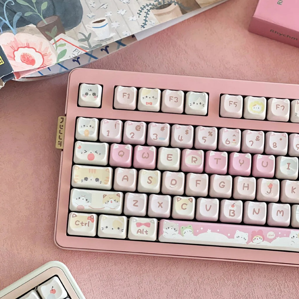 Meow Meow Team custom sublimation key cap set with 141 ABS plastic keys for mechanical keyboards