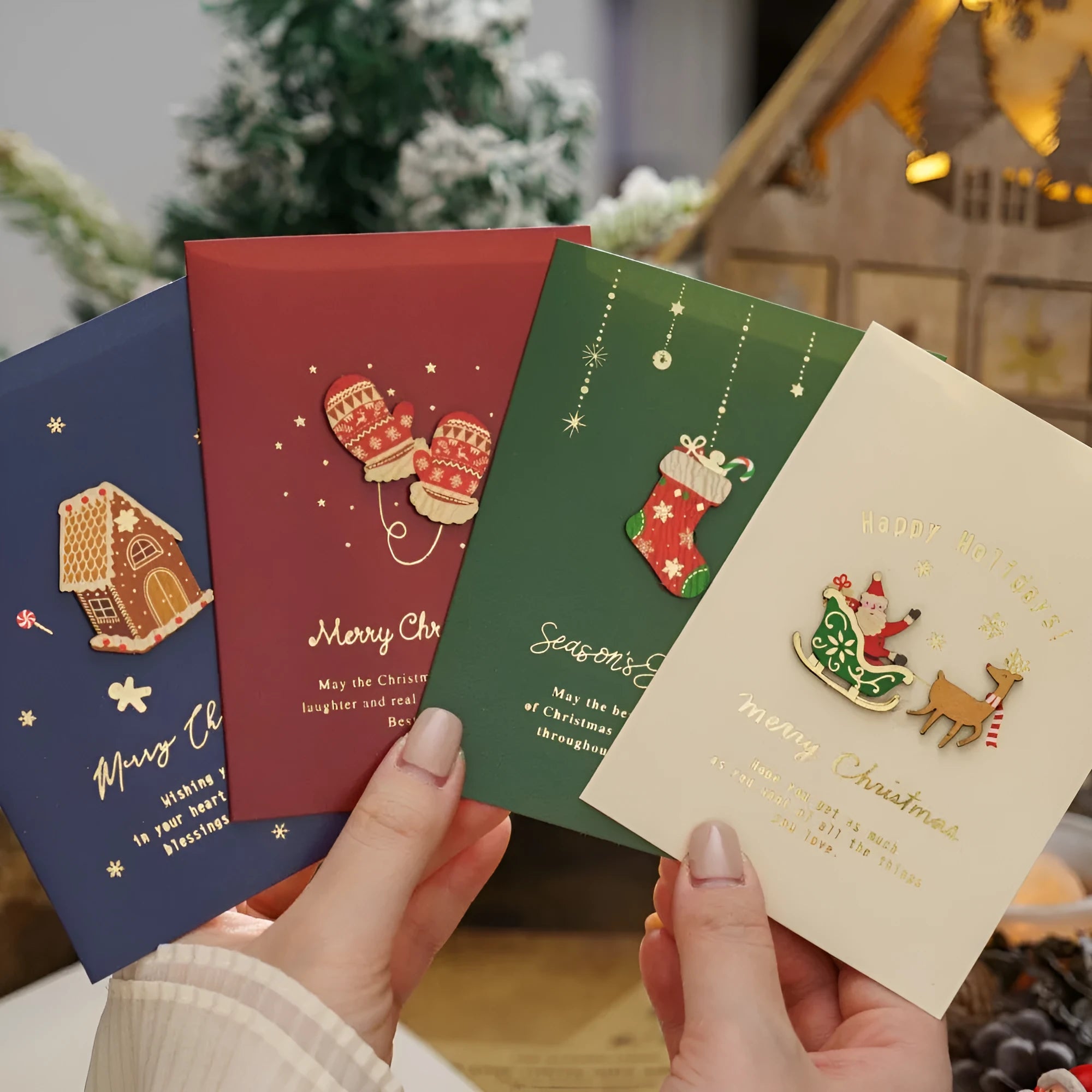 Christmas retro greeting card with simple modern printed design on special paper