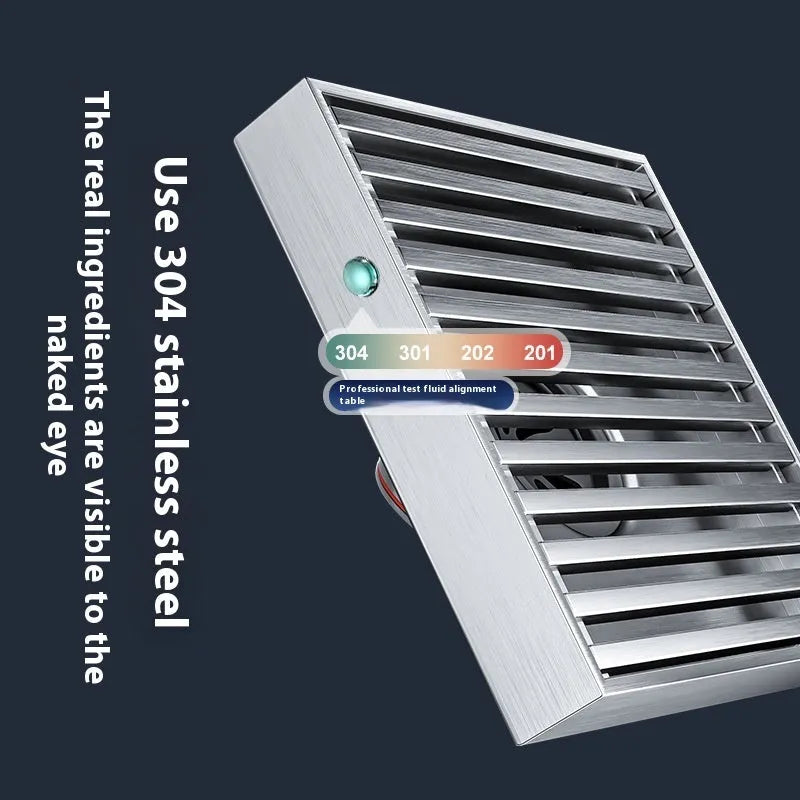 Gun grey 304 stainless steel courtyard floor drain with square grate, 15cm by 15cm.