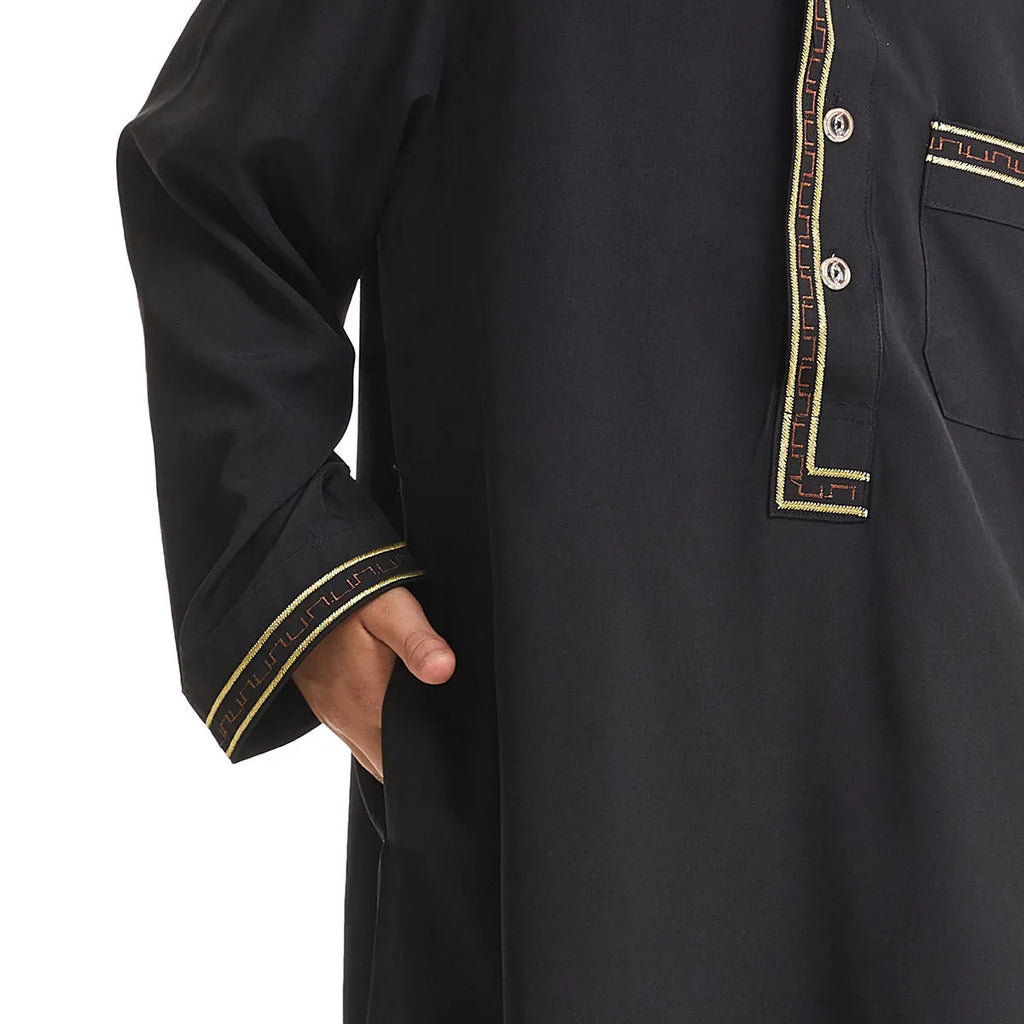 Middle East boy robe stand collar button long shirt solid colour white black beige camel for heights 110cm to 160cm