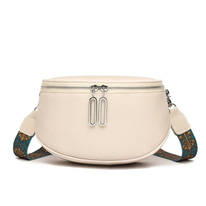 Women's saddle shape PU leather messenger bag in black, white and green colour options