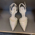 Women's hollow high heels with red sole, stiletto heel and pointed toe in black colour