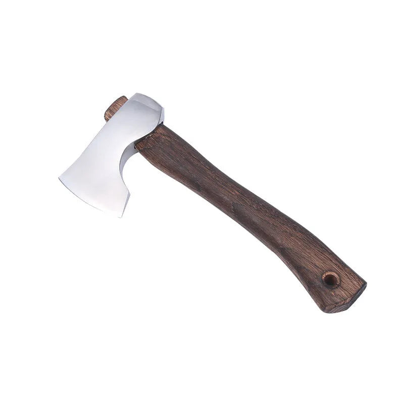 Camping axe with wooden handle and high carbon steel blade for outdoor logging