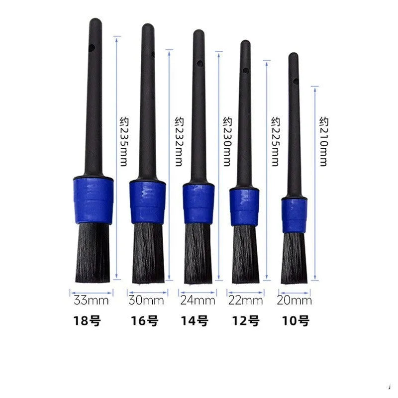 Car interior cleaning brush set disc brushes plastic handle PP bristle round shape 9 piece set
