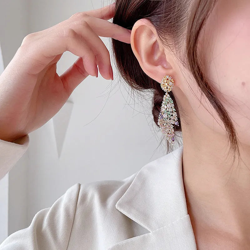 Geometric copper earrings with electroplated fold design for women in multiple colour options