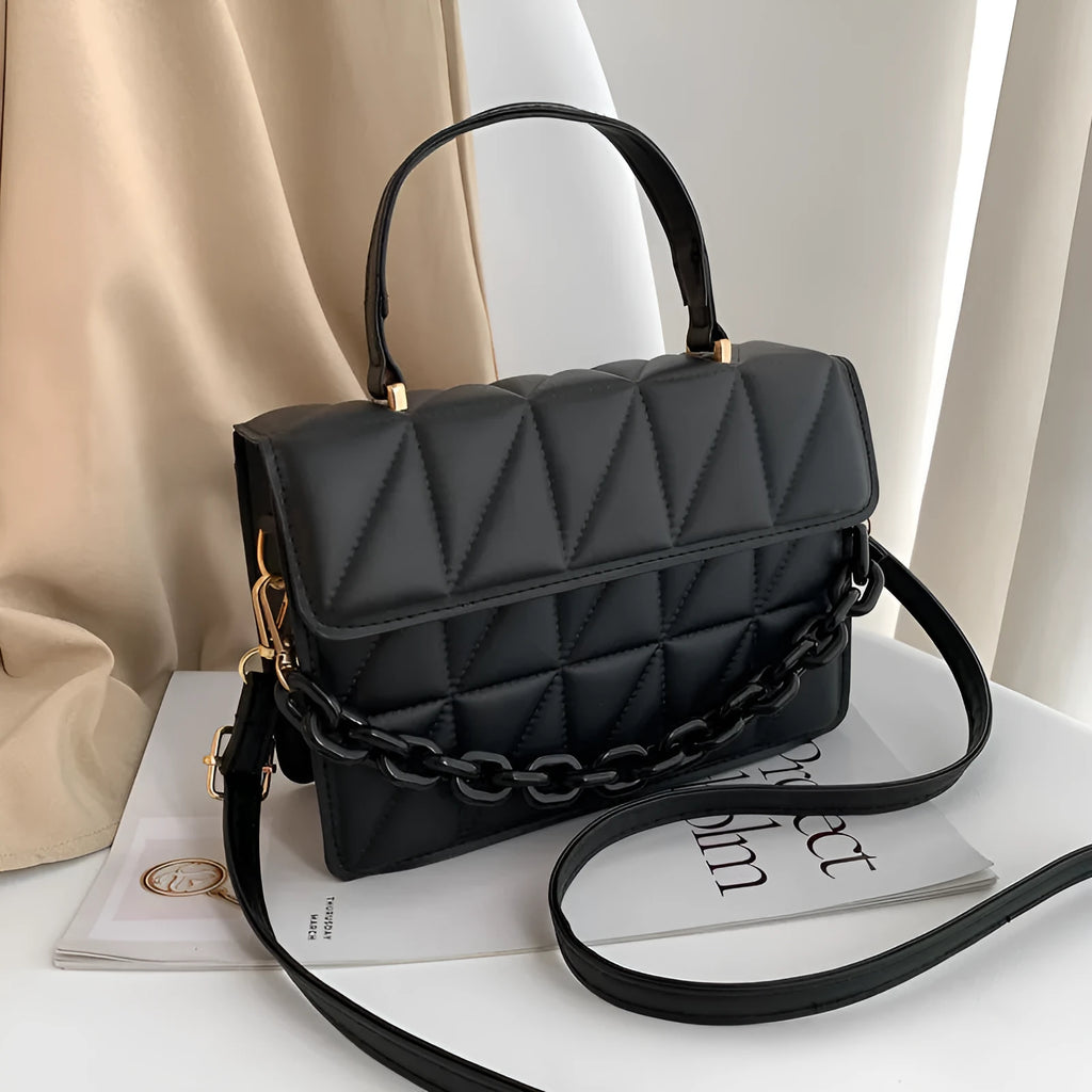 Casual simple small square PU messenger bag with shoulder strap in black colour option