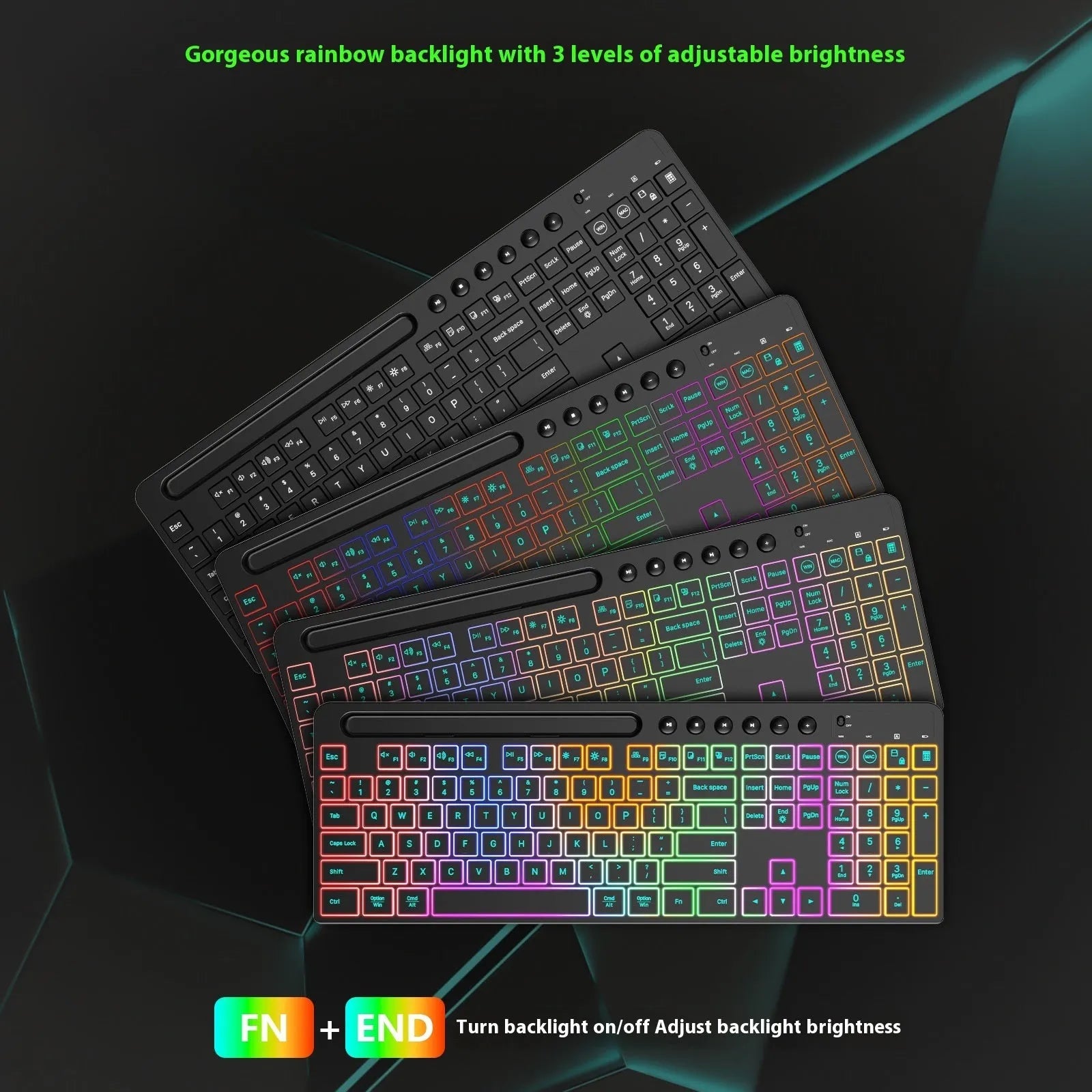 Wireless keyboard and mouse set with card slot, luminous features, and dry battery powered 2.4G connectivity