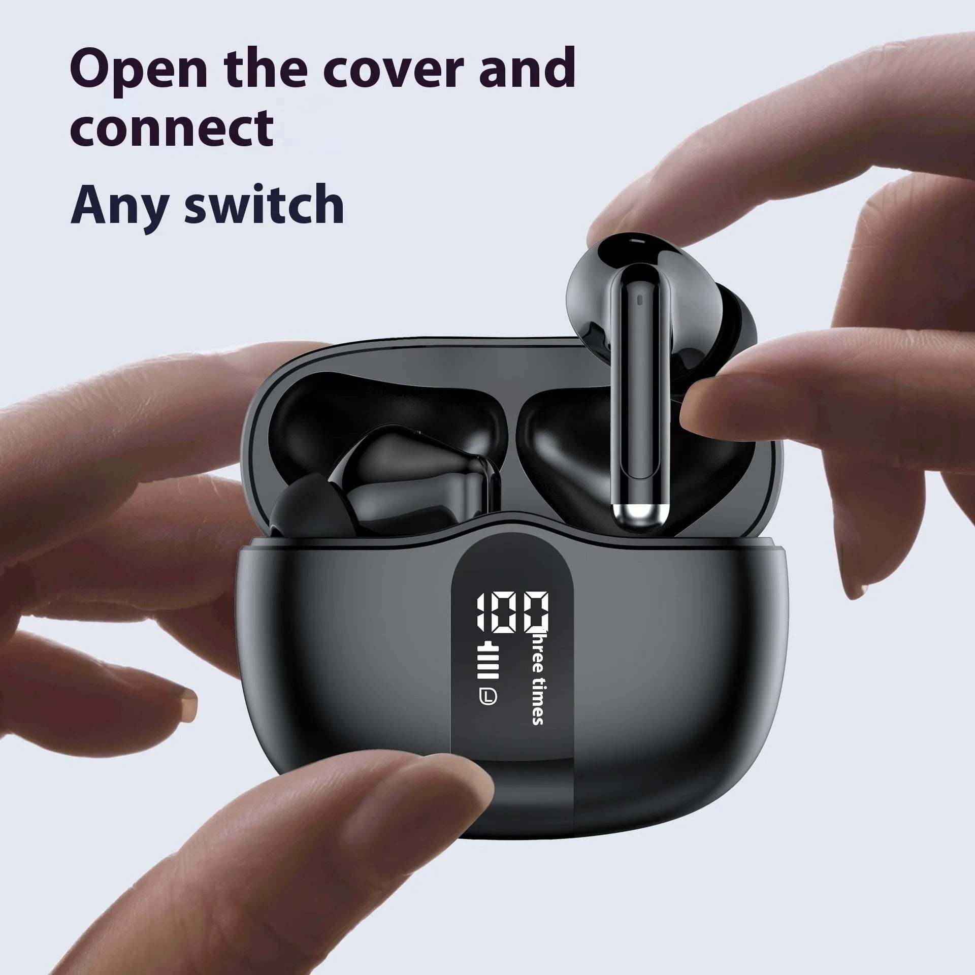 MOQ2000 noise canceling sports Bluetooth earbuds in black with charging case, Type-C interface