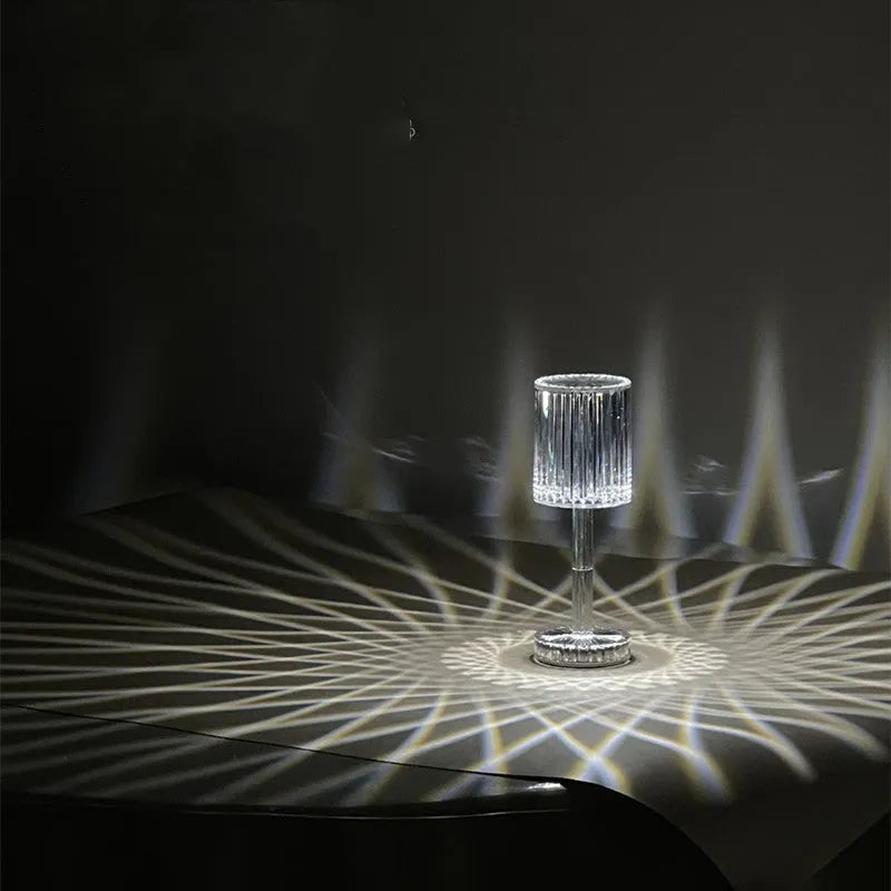 Diamond crystal glass table lamp with transparent finish for bedside, bar, or table atmosphere lighting
