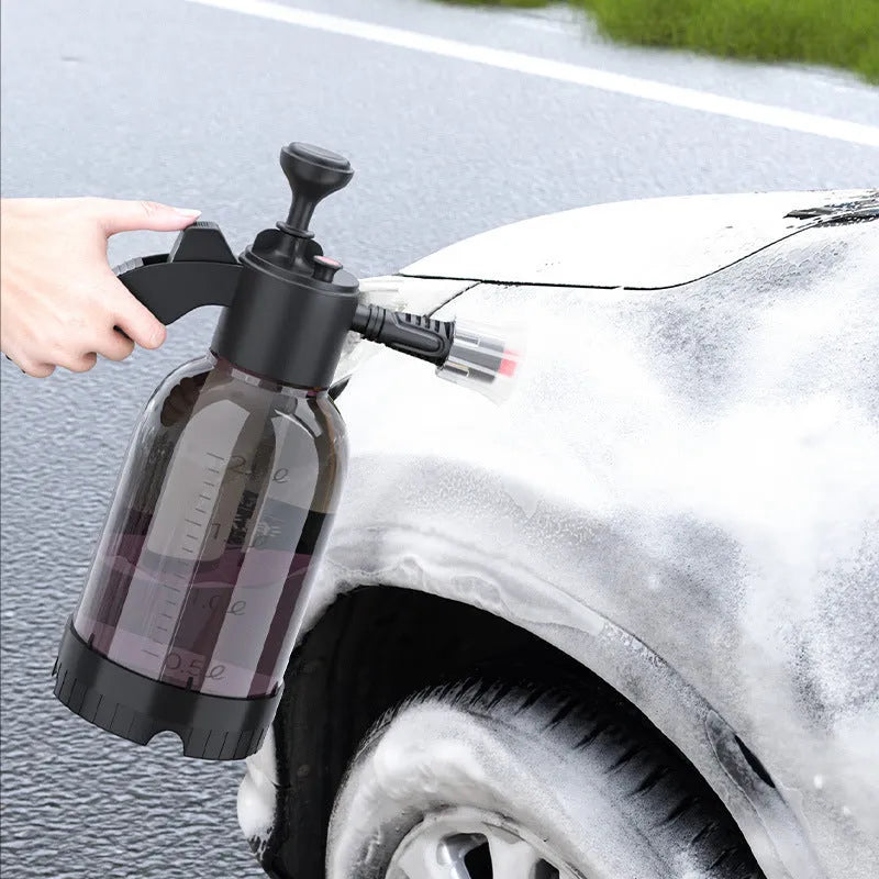 Black hand-held 2L foam watering can spray bottle with two nozzles for car washing and plant watering
