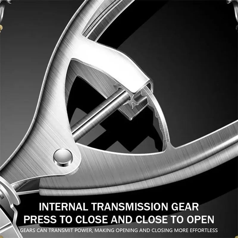Silver stainless steel manual dumpling maker tool for pressing homemade dumplings.