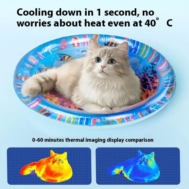 PVC inflatable pet water cooling bed with marine animal designs