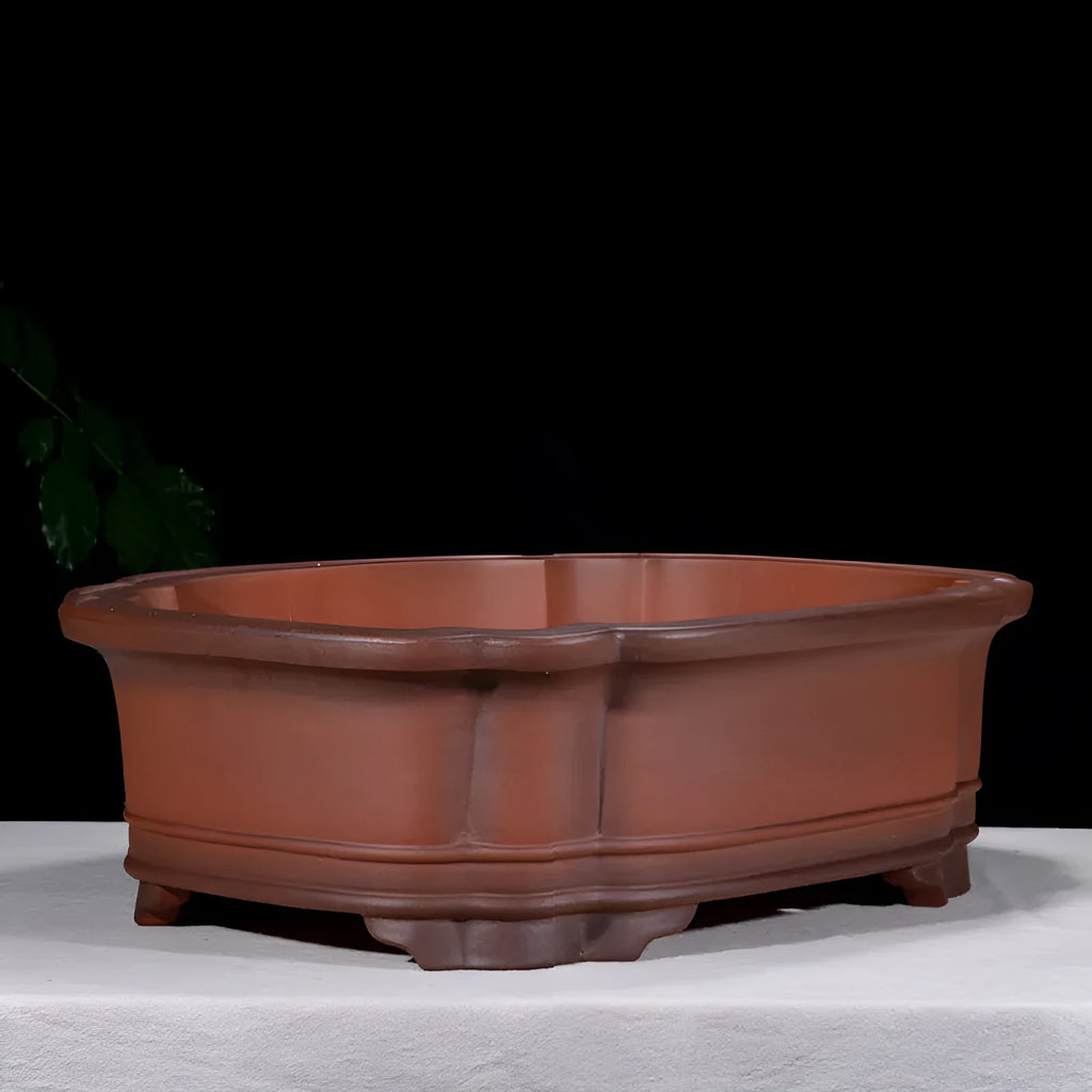 Purple clay tree stump flower pot with Chinese design and antique finish, showing textured surface and substantial 71cm dimensions