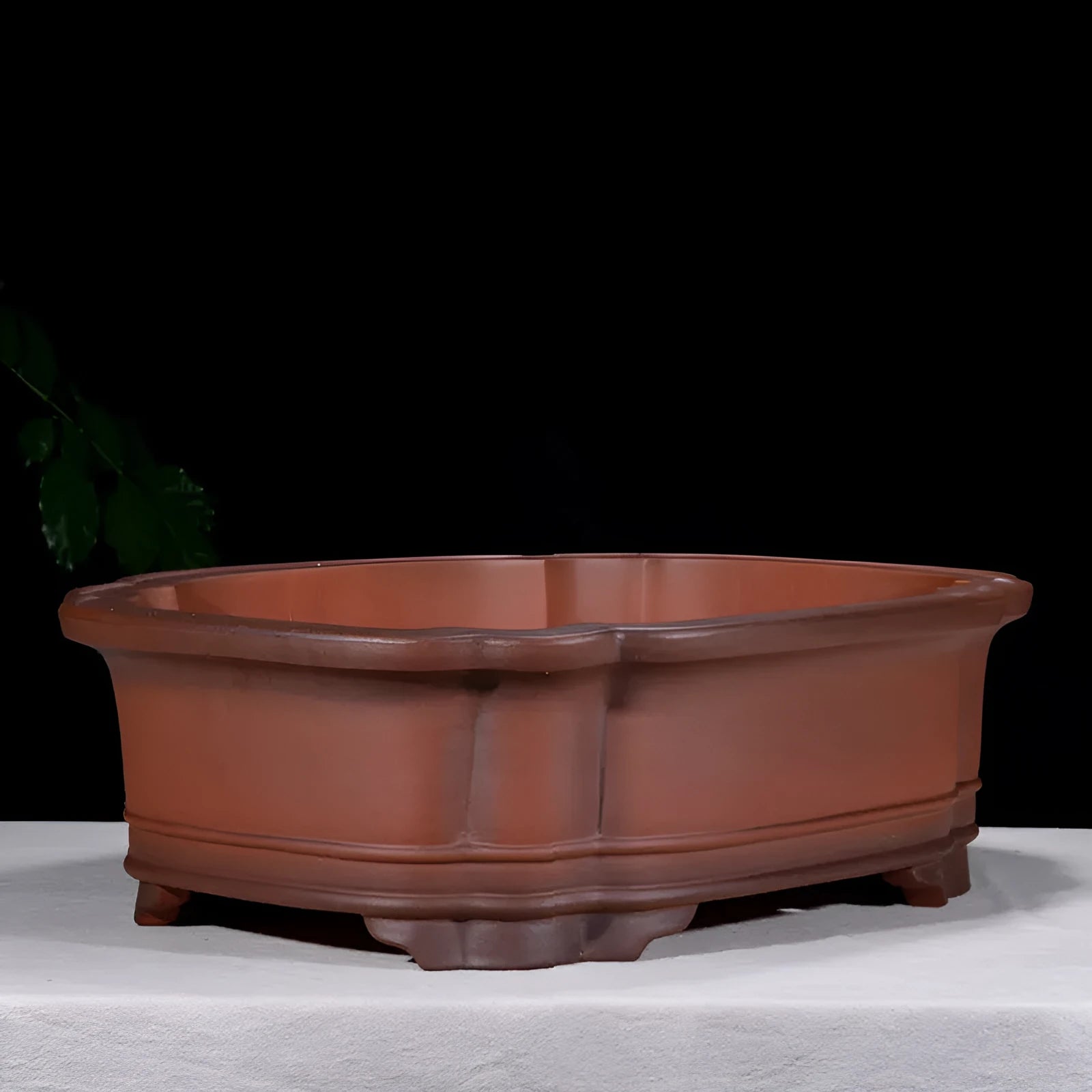 Purple clay tree stump flower pot with Chinese design and antique finish, showing textured surface and substantial 71cm dimensions