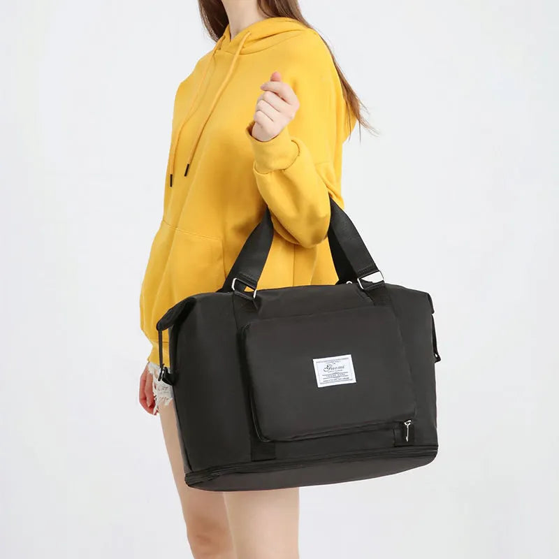 Oxford cloth folding travel bag 41cm large capacity waterproof weekender for women with luggage belt