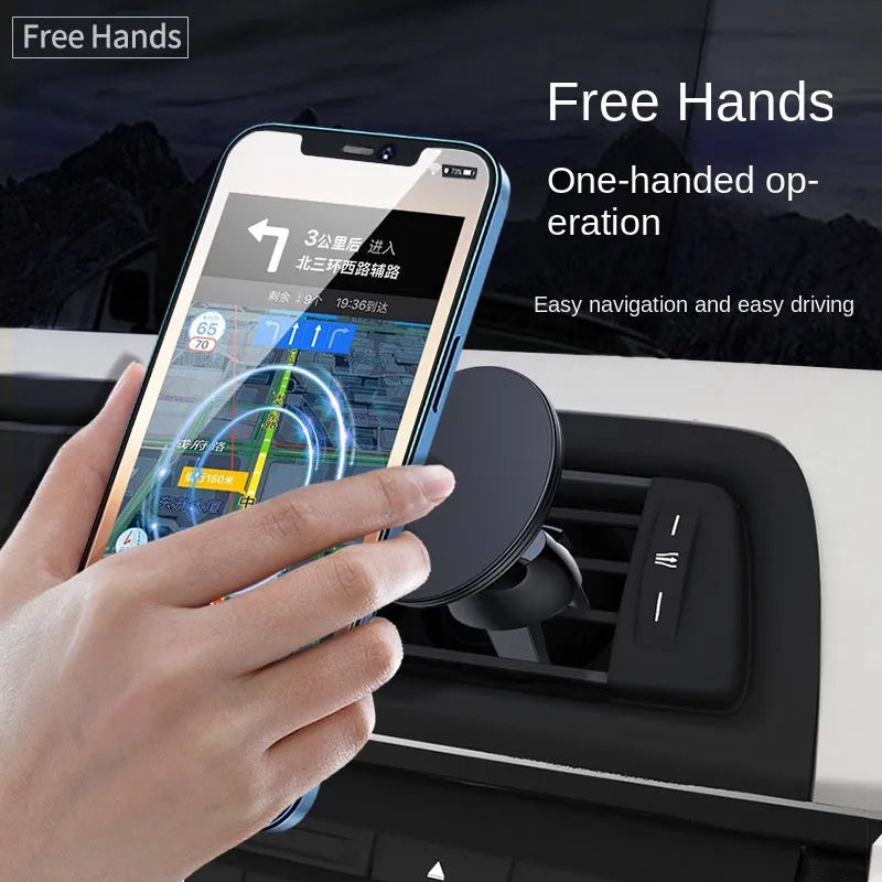 Black aluminium alloy magnetic car air vent phone holder for mobile devices