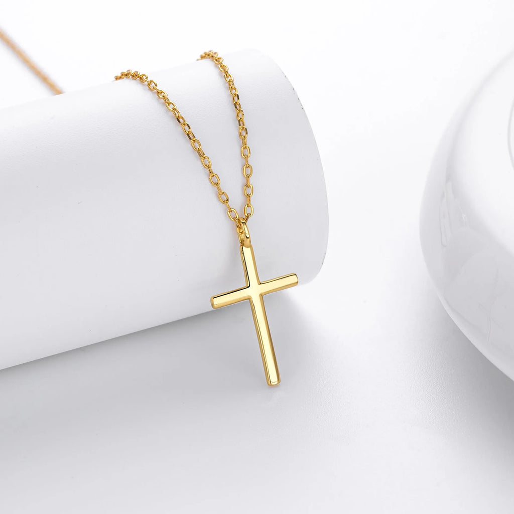 S925 sterling silver cross pendant necklace with adjustable O-shaped chain in gold, platinum or rose gold finish