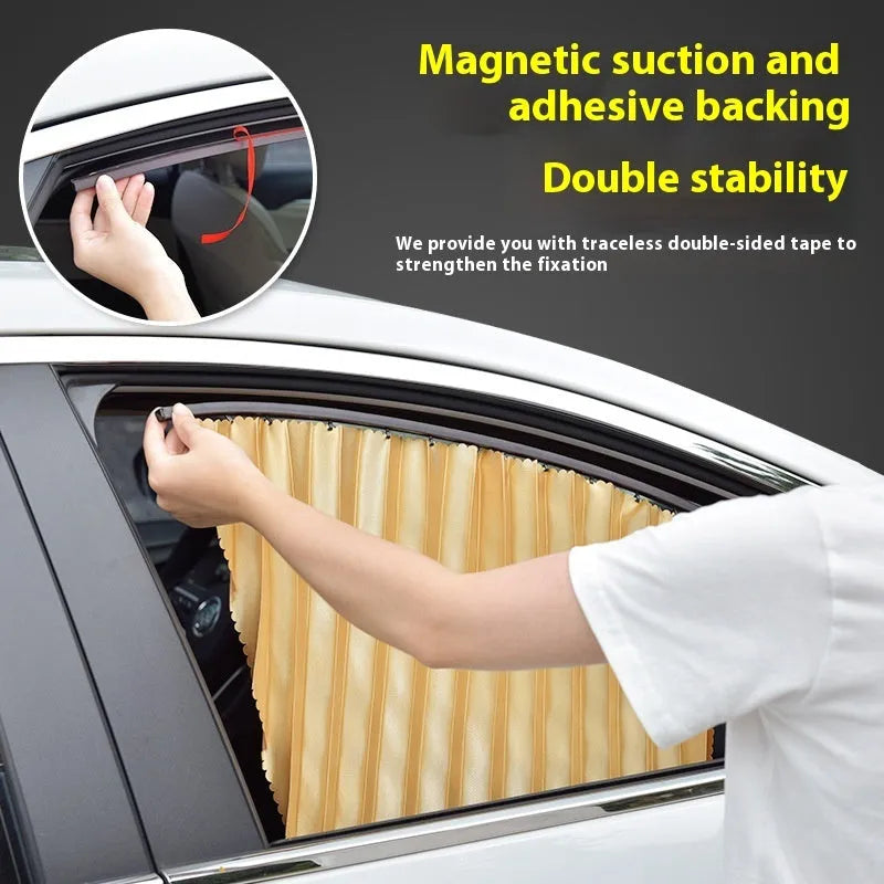 Car magnetic sunshade polyester four-piece full car set in gold, silver, or black, with front and rear pair options.