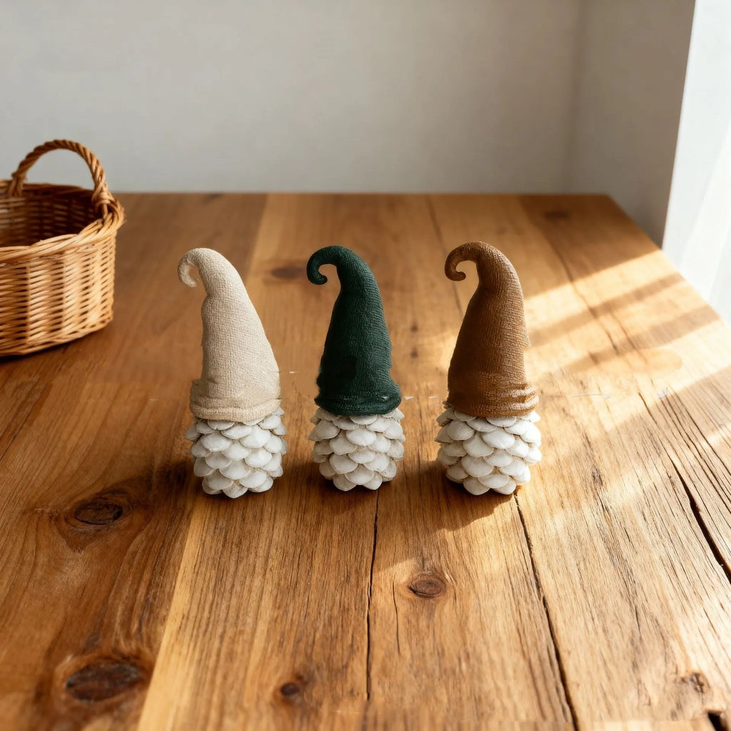 Resin pine cone dwarf decoration set of 3, each 9cm x 5cm x 4cm, for harvest festival displays