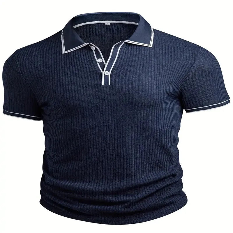 Men's loose fit striped polo short-sleeved shirt in chemical fiber blend fabric for summer casual wear