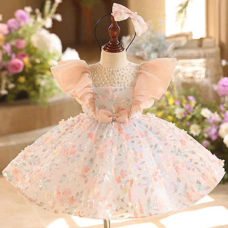 Children's polyester princess dress in floral colour for height 80-150cm for birthday parties