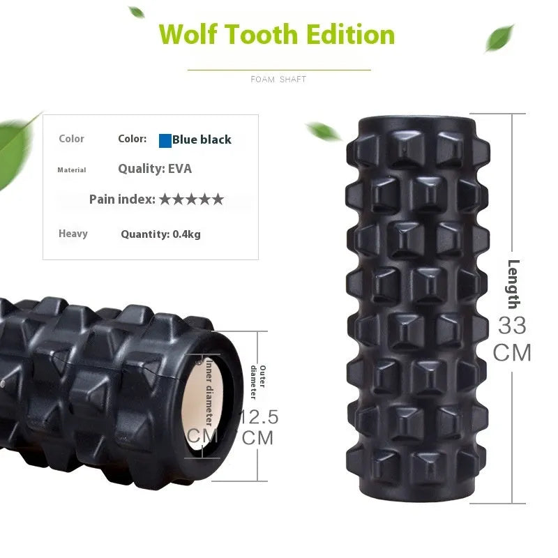 33cm black fitness foam roller massage stick on a plain background.