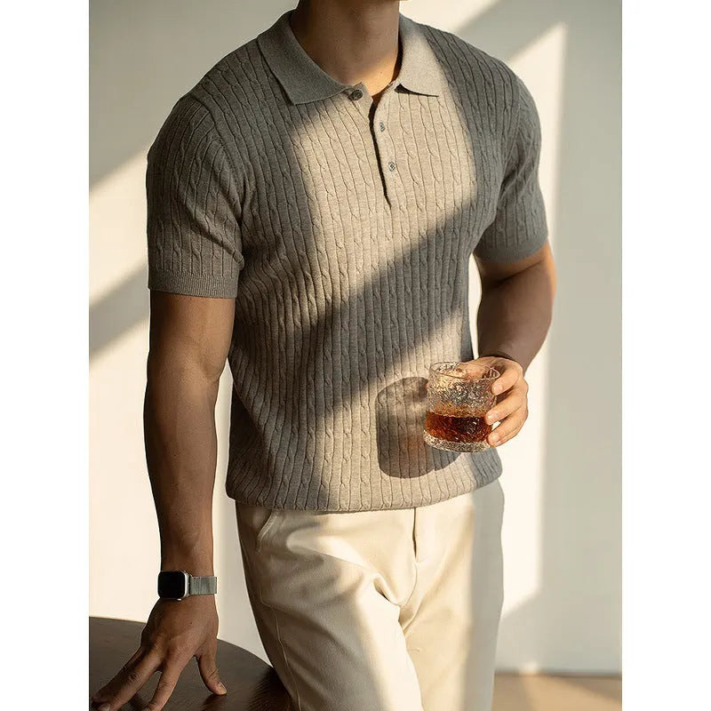 Men's short sleeve business top in polyester blend fabric available in khaki, black and white colours