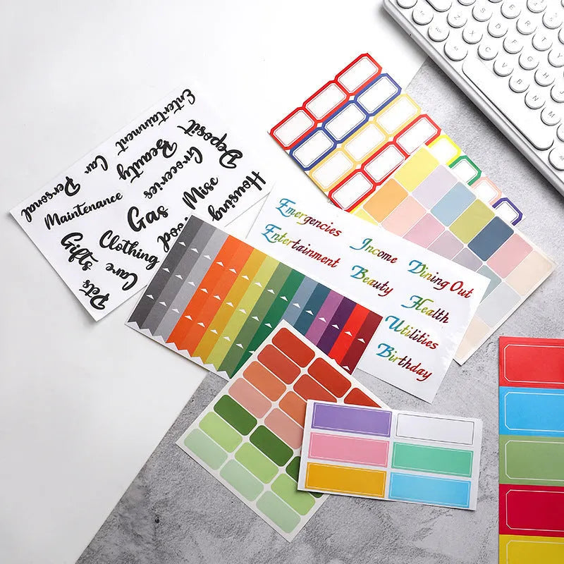 Handwritten label stickers in white German colour with grid designs and adhesive backing