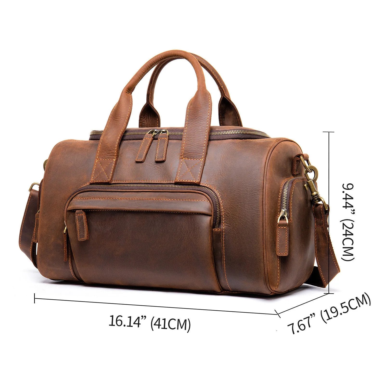 Leather men's hand luggage bag large capacity retro coffee colour with shoulder strap