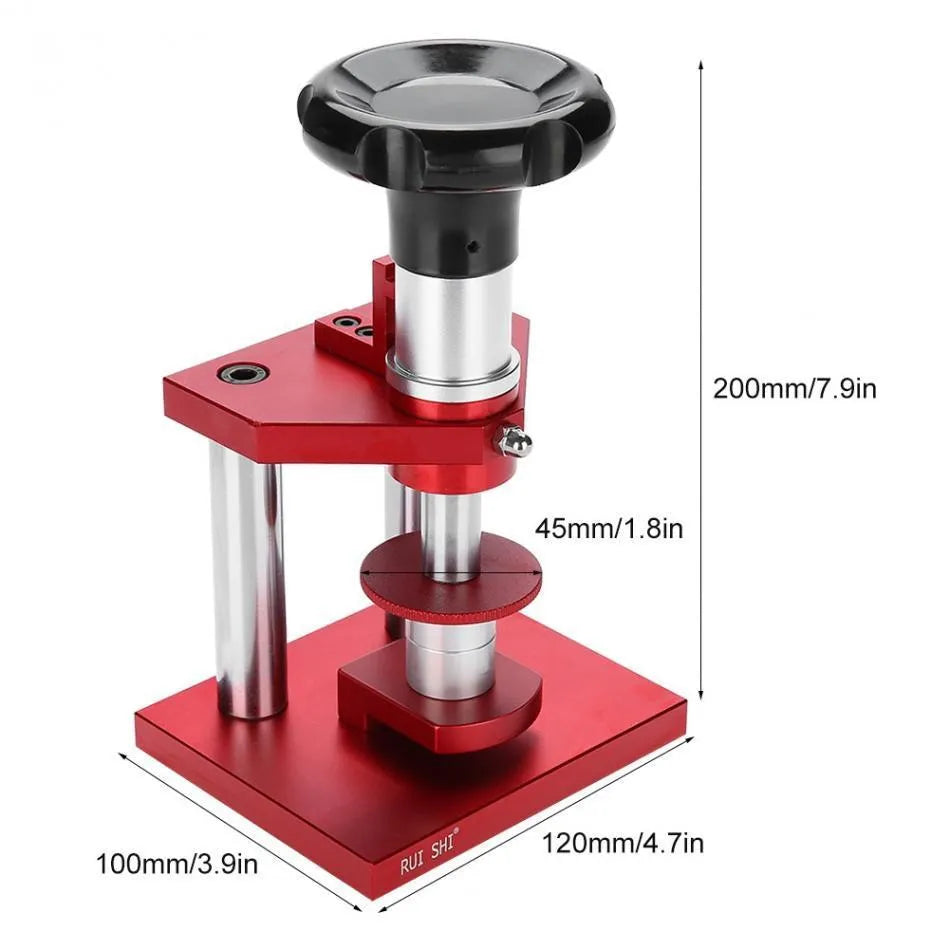 Watch repair spiral cap presser tool with set of 20 plastic moulds for back cover installation