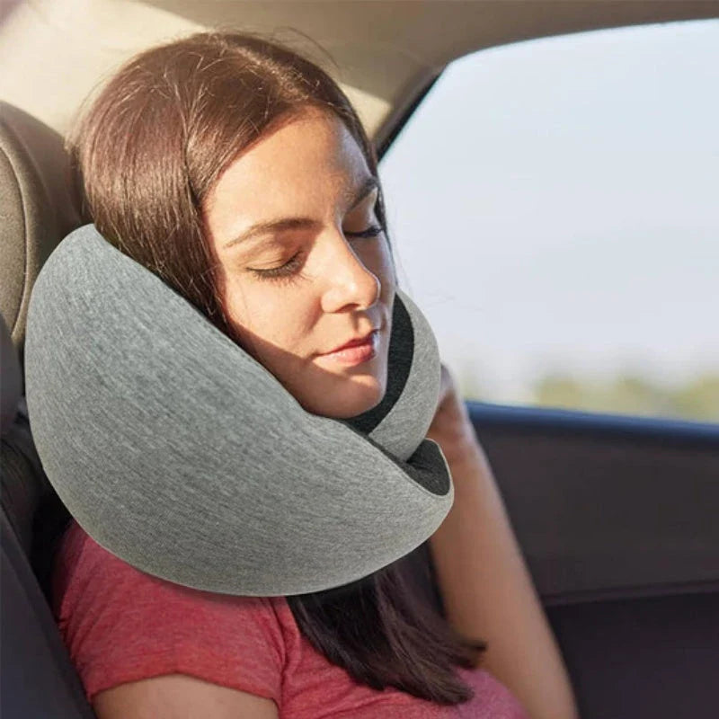 Ergonomic memory foam travel neck pillow with U-shaped design for comfortable neck support during flights and commutes