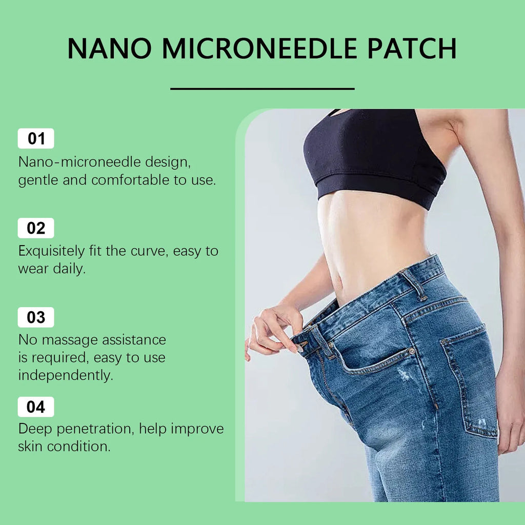 Four slimming nano microneedle sticker patches with ginger and mugwort root ingredients.