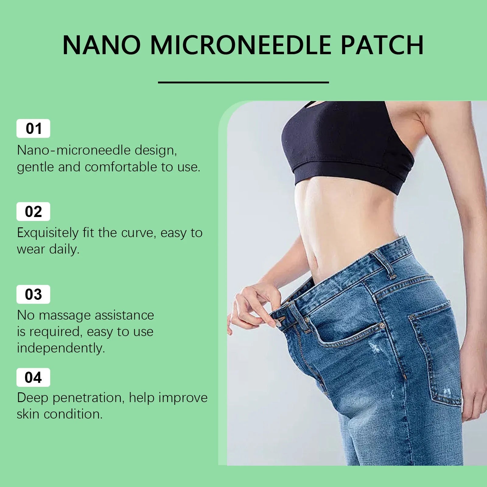 Four slimming nano microneedle sticker patches with ginger and mugwort root ingredients.