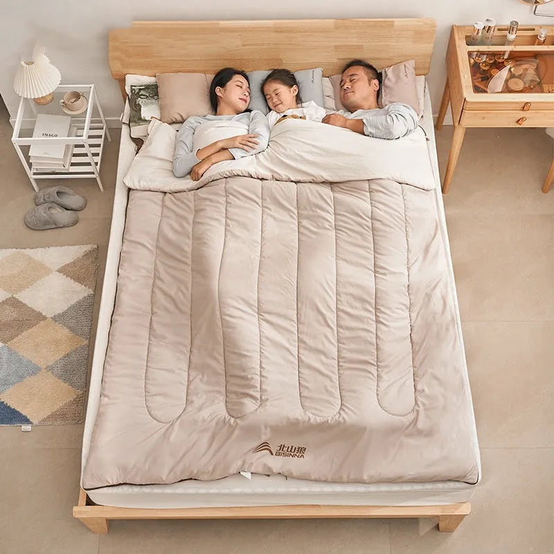 Double sleeping bag in coffee gray with 210T polyester shell and washed cotton lining, 2.6kg or 3.2kg