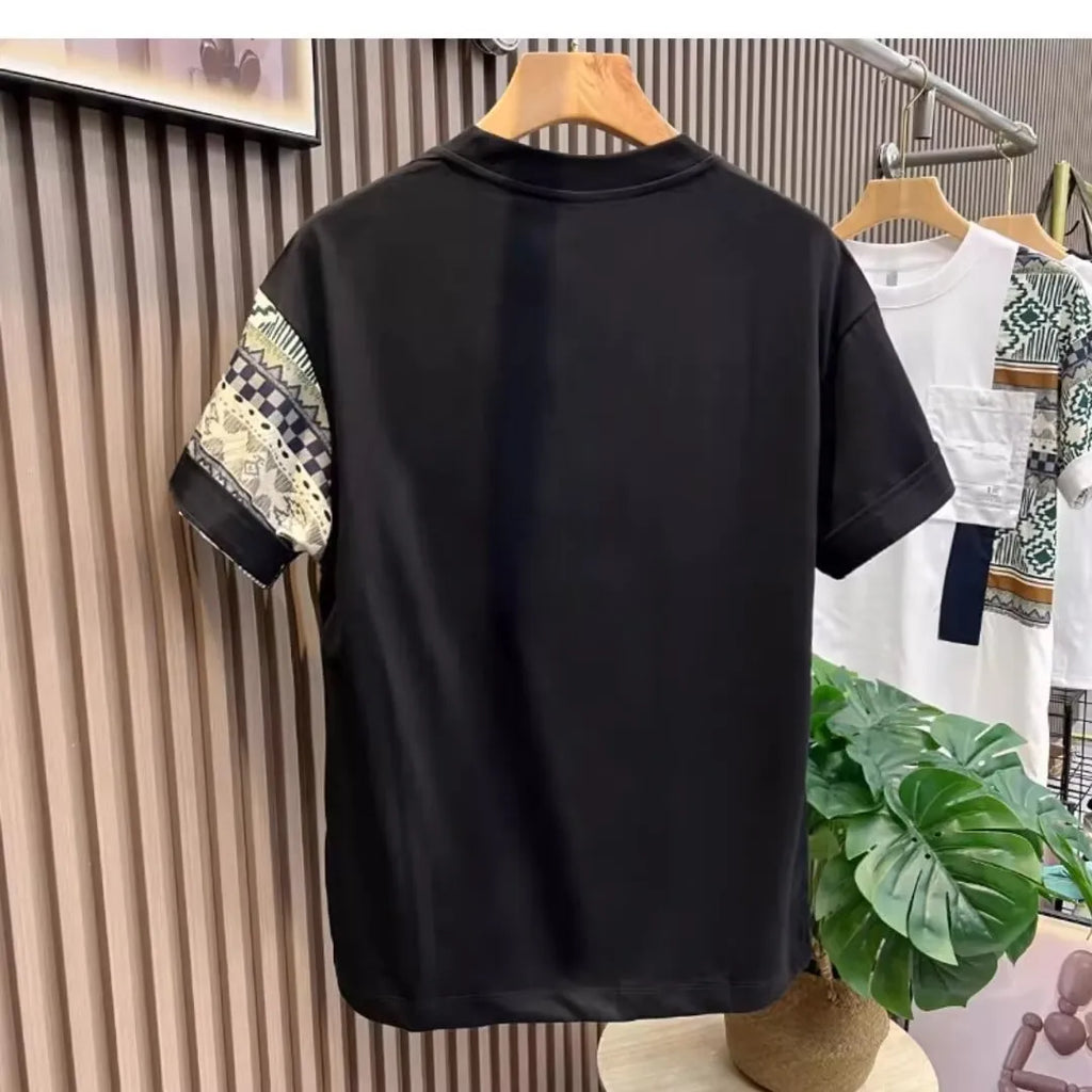 Men's camouflage slim-fit polyester t-shirt in black, front view for daily summer wear