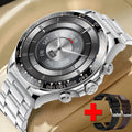Round screen EX108 smart watch with Bluetooth calling, IPS display and three silicone watchbands in black, silver or rose gold.